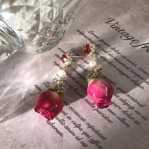 Maeelove Rose and Pearl 925 Silver Needle Earrings