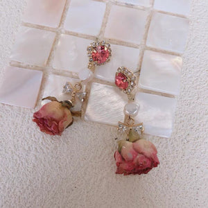 Maeelove Rose and Pearl 925 Silver Needle Earrings