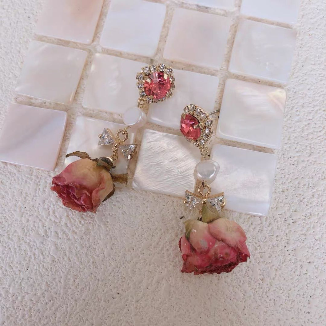 Maeelove Rose and Pearl 925 Silver Needle Earrings