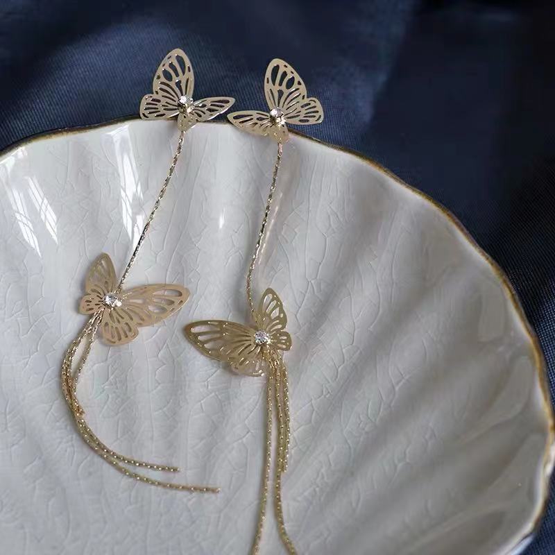 Maeelove Long Butterfly Earring Chain 925 Silver Pin Earrings